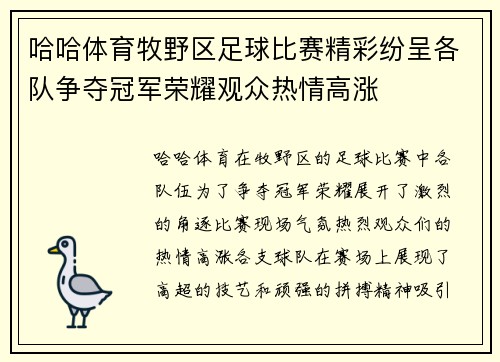 哈哈体育牧野区足球比赛精彩纷呈各队争夺冠军荣耀观众热情高涨