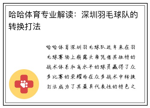 哈哈体育专业解读：深圳羽毛球队的转换打法