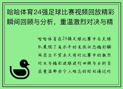 哈哈体育24强足球比赛视频回放精彩瞬间回顾与分析，重温激烈对决与精彩进球