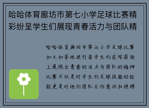 哈哈体育廊坊市第七小学足球比赛精彩纷呈学生们展现青春活力与团队精神