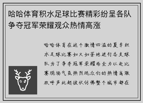 哈哈体育积水足球比赛精彩纷呈各队争夺冠军荣耀观众热情高涨