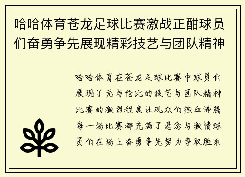 哈哈体育苍龙足球比赛激战正酣球员们奋勇争先展现精彩技艺与团队精神